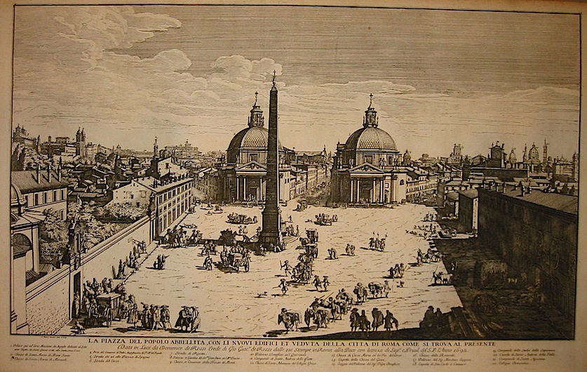 Wouters Gomar (attivo a Roma intorno al 1690) La piazza del Popolo abbellita con li nuovi edifici et veduta della città  di Roma come si trova al presente 1692 Roma 
